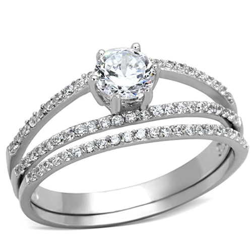 Load image into Gallery viewer, TS172 - Rhodium 925 Sterling Silver Ring with AAA Grade CZ  in Clear