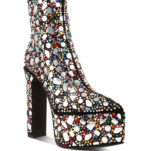 Load image into Gallery viewer, fancy mirror embellished platform high heel boots