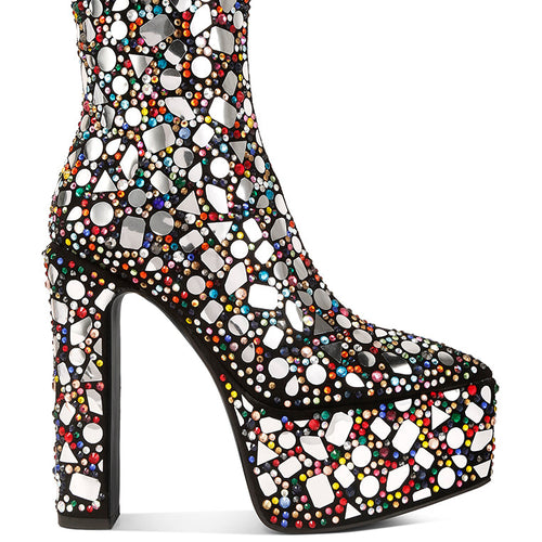Load image into Gallery viewer, fancy mirror embellished platform high heel boots