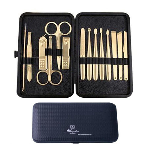 Load image into Gallery viewer, Golden Plated Mens Manicure Pedicure Kit - 14 piece Grooming Kit with
