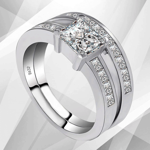 Load image into Gallery viewer, 2.0Ct Total 20 CZ Diamonds Bridal Engagement Double Ring Set 18K White
