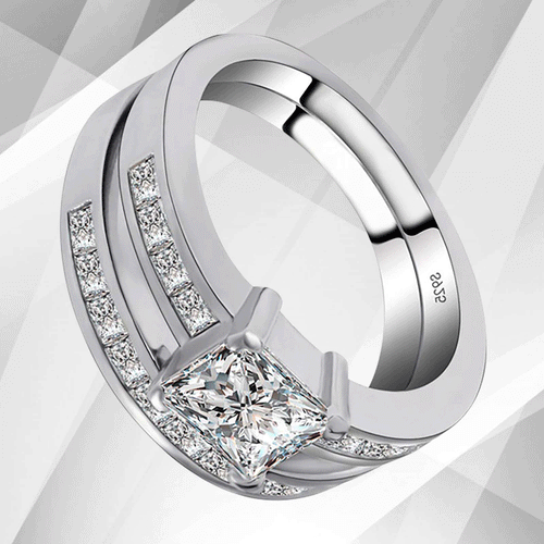 Load image into Gallery viewer, 2.0Ct Total 20 CZ Diamonds Bridal Engagement Double Ring Set 18K White
