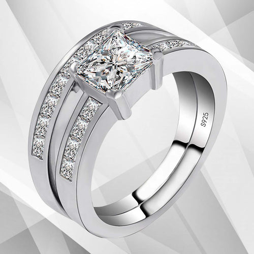 Load image into Gallery viewer, 2.0Ct Total 20 CZ Diamonds Bridal Engagement Double Ring Set 18K White
