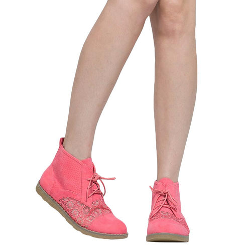 Load image into Gallery viewer, [LIMITED TIME OFFER !!!] SOBEYO Women&#39;s Booties Embroidered Flower Lace Up Oxford Pink
