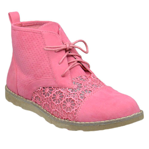 Load image into Gallery viewer, [LIMITED TIME OFFER !!!] SOBEYO Women&#39;s Booties Embroidered Flower Lace Up Oxford Pink
