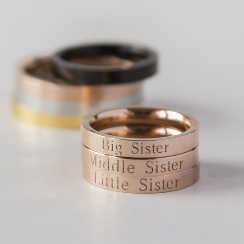 Load image into Gallery viewer, Lil Sis Big Sis Ring Personalized Sister Gift, Rose Gold Little Big
