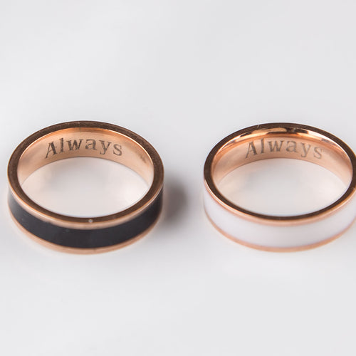 Load image into Gallery viewer, Rose Gold Couple Rings Black and White Personalized Couple Gift,
