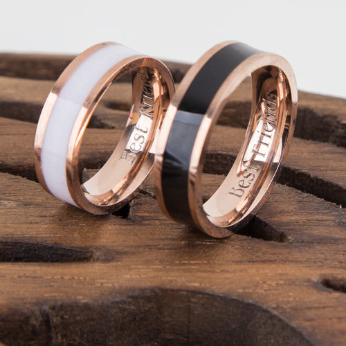 Load image into Gallery viewer, Rose Gold Couple Rings Black and White Personalized Couple Gift,
