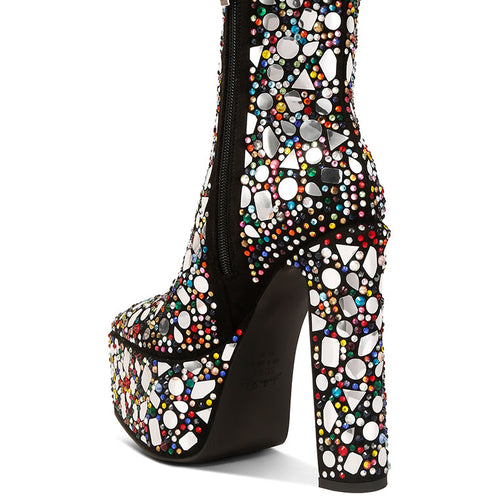 Load image into Gallery viewer, fancy mirror embellished platform high heel boots
