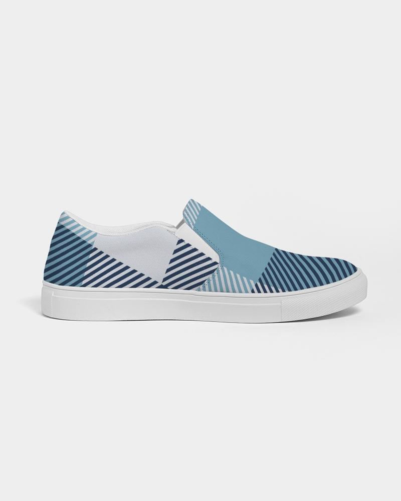 [LIMITED TIME OFFER !!!] Mens Sneakers, Blue Plaid Low Top Slip-On Canvas Sports Shoes - PZQ475