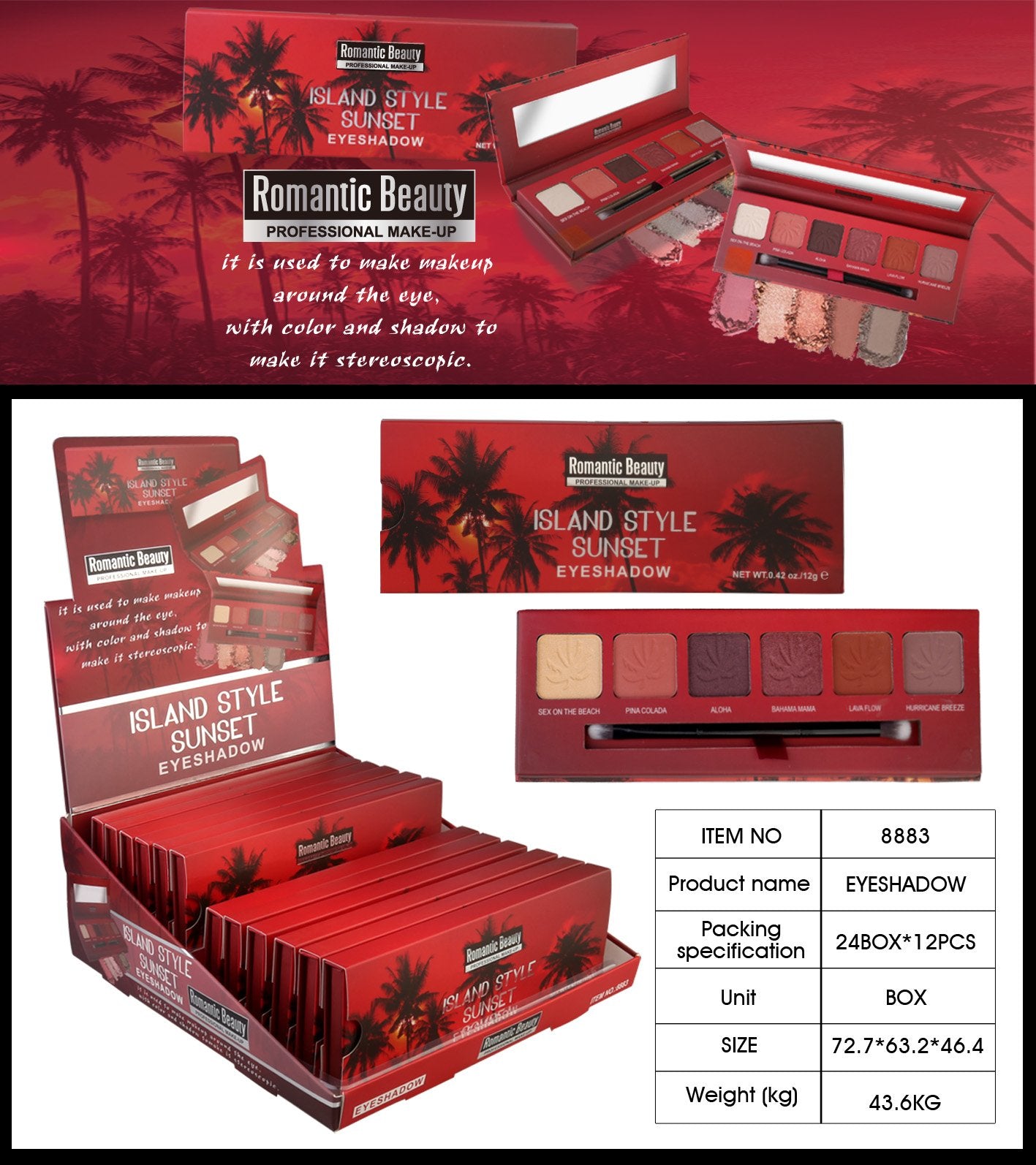 [LIMITED TIME OFFER !!!] Island Sunset 6-Color Eyeshadow Palettes - SET