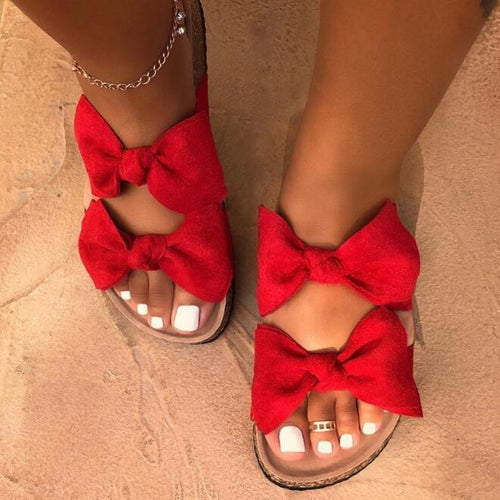 Load image into Gallery viewer, [LIMITED TIME OFFER !!!] Women Slides 2 Straps Comfy Bow Slide Sandals Red
