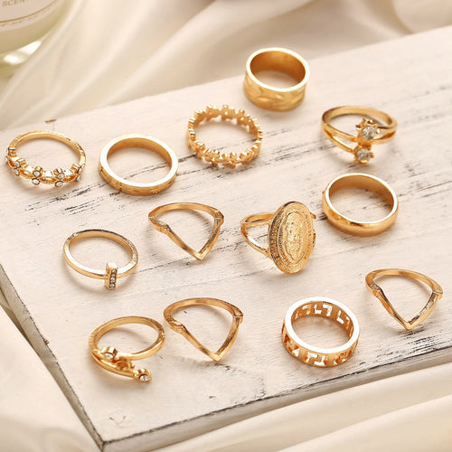 Load image into Gallery viewer, [LIMITED TIME OFFER !!!] 13 Piece Medallion Ring Set With ® Crystals 18K Gold Plated Ring in
