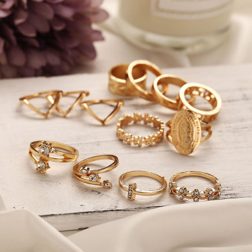 Load image into Gallery viewer, [LIMITED TIME OFFER !!!] 13 Piece Medallion Ring Set With ® Crystals 18K Gold Plated Ring in
