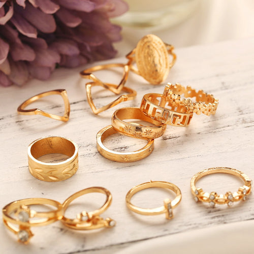 Load image into Gallery viewer, [LIMITED TIME OFFER !!!] 13 Piece Medallion Ring Set With ® Crystals 18K Gold Plated Ring in
