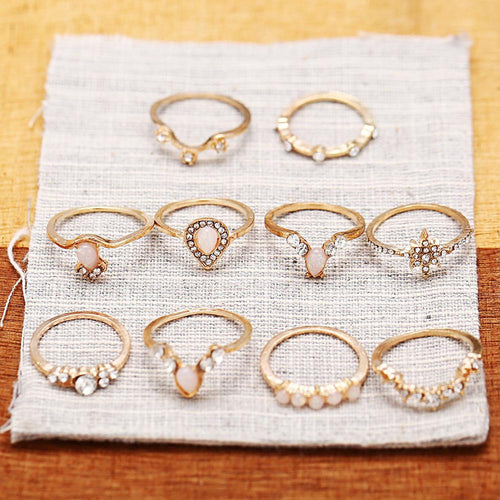 Load image into Gallery viewer, [LIMITED TIME OFFER !!!] 10 Piece Opal Created Ring Set With ® Crystals 18K Gold Plated Ring in
