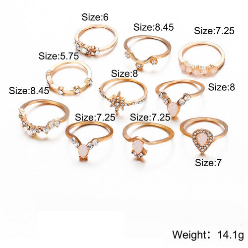 Load image into Gallery viewer, [LIMITED TIME OFFER !!!] 10 Piece Opal Created Ring Set With ® Crystals 18K Gold Plated Ring in
