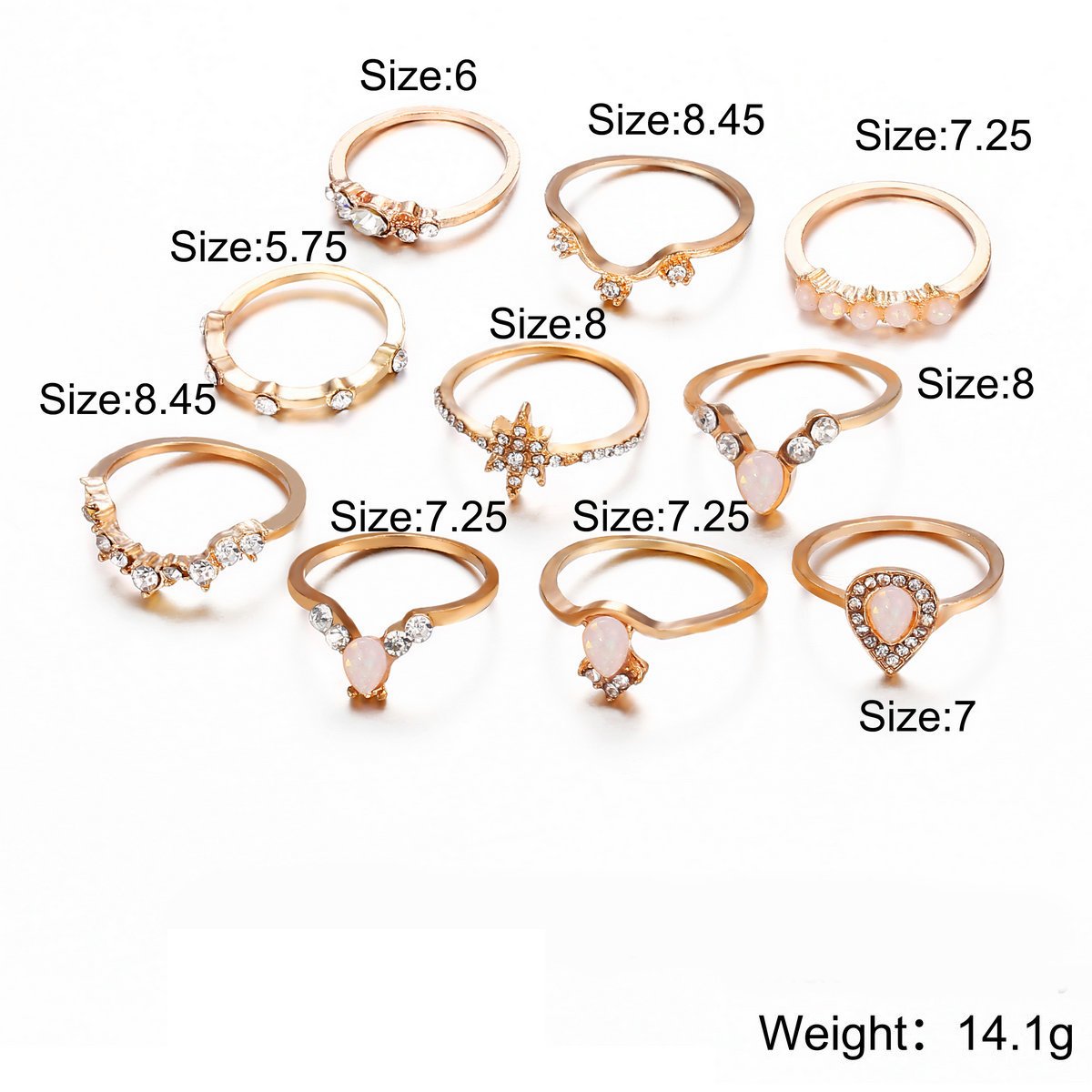 [LIMITED TIME OFFER !!!] 10 Piece Opal Created Ring Set With ® Crystals 18K Gold Plated Ring in