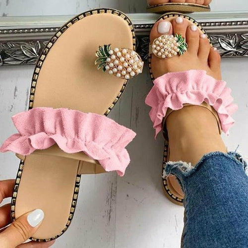 Load image into Gallery viewer, [LIMITED TIME OFFER !!!] Pineapple Pearl Beach Slides Flat Toe Casual Womens Slippers
