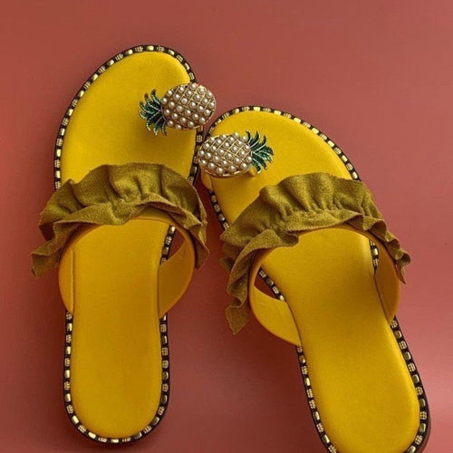 Load image into Gallery viewer, [LIMITED TIME OFFER !!!] Pineapple Pearl Beach Slides Flat Toe Casual Womens Slippers
