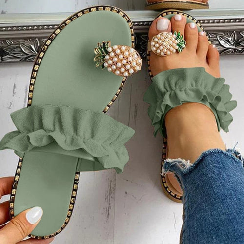 Load image into Gallery viewer, [LIMITED TIME OFFER !!!] Pineapple Pearl Beach Slides Flat Toe Casual Womens Slippers
