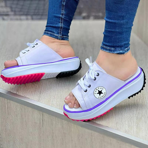 Load image into Gallery viewer, [LIMITED TIME OFFER !!!] 2022 Casual Canvas Thick-soled Lace-up Womens Sandals Slippers
