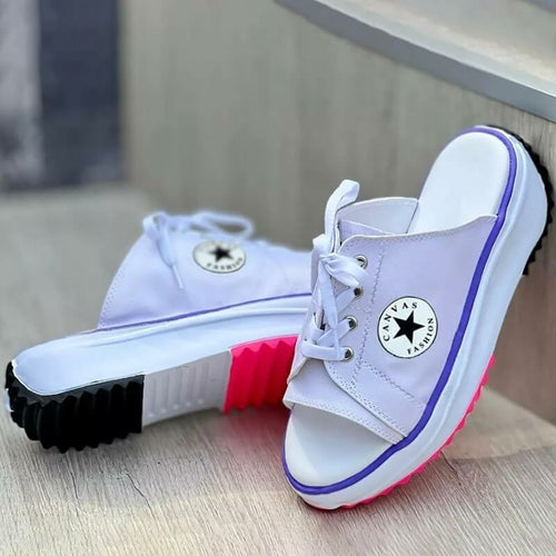 [LIMITED TIME OFFER !!!] 2022 Casual Canvas Thick-soled Lace-up Womens Sandals Slippers