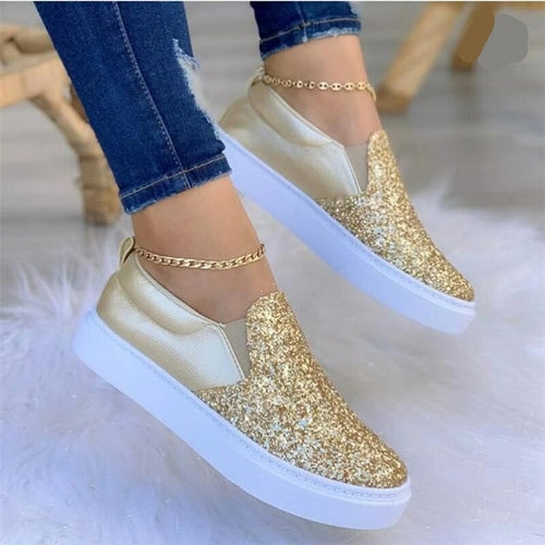 Load image into Gallery viewer, [LIMITED TIME OFFER !!!] Moccasins Crystal Flat Female Loafers Shoes Gold/Black/Rose Gold
