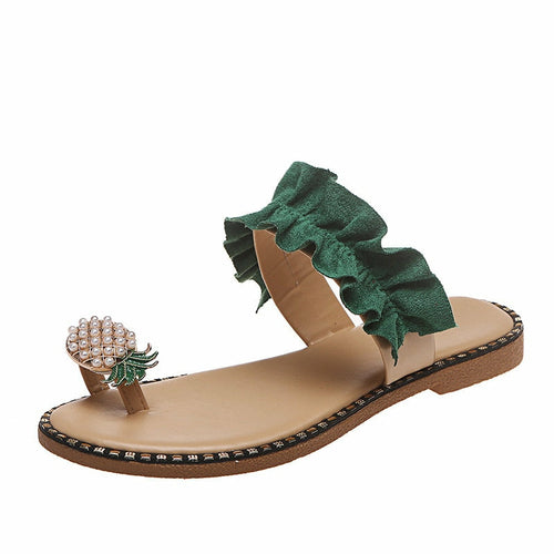 [LIMITED TIME OFFER !!!] Pineapple Pearl Beach Slides Flat Toe Casual Womens Slippers