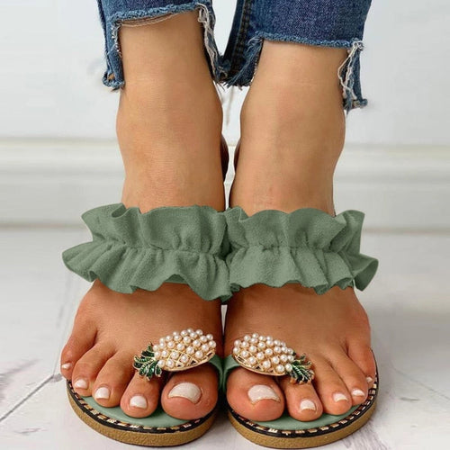 Load image into Gallery viewer, [LIMITED TIME OFFER !!!] Pineapple Pearl Beach Slides Flat Toe Casual Womens Slippers
