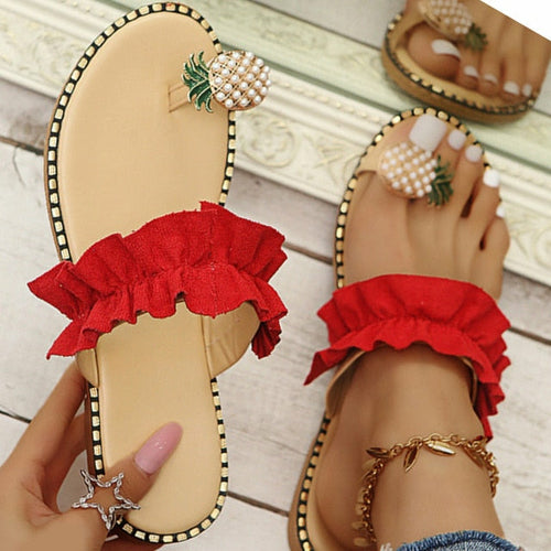 Load image into Gallery viewer, [LIMITED TIME OFFER !!!] Pineapple Pearl Beach Slides Flat Toe Casual Womens Slippers
