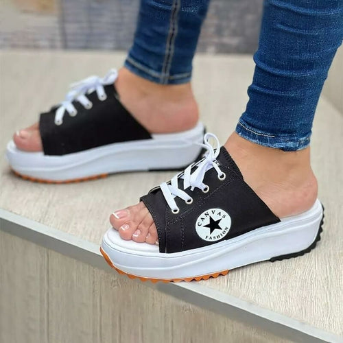 Load image into Gallery viewer, [LIMITED TIME OFFER !!!] 2022 Casual Canvas Thick-soled Lace-up Womens Sandals Slippers
