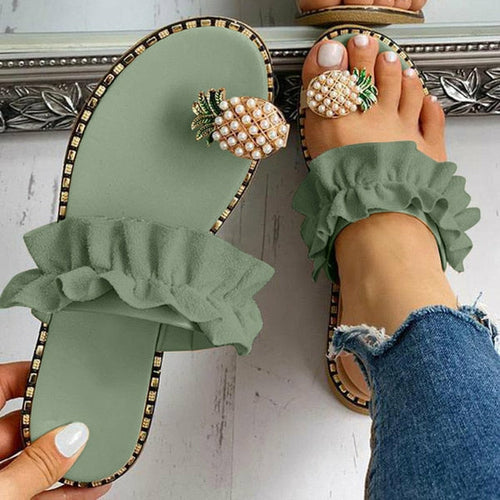 Load image into Gallery viewer, [LIMITED TIME OFFER !!!] Pineapple Pearl Beach Slides Flat Toe Casual Womens Slippers
