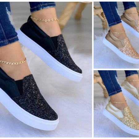 [LIMITED TIME OFFER !!!] Moccasins Crystal Flat Female Loafers Shoes Gold/Black/Rose Gold