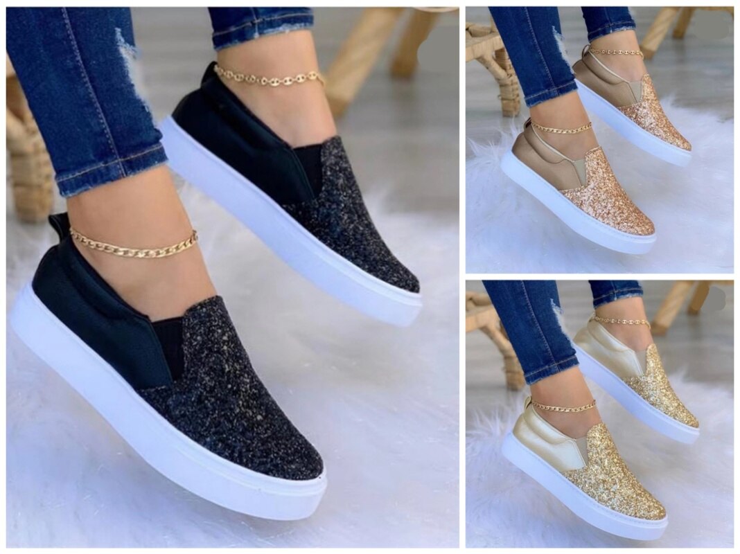 [LIMITED TIME OFFER !!!] Moccasins Crystal Flat Female Loafers Shoes Gold/Black/Rose Gold