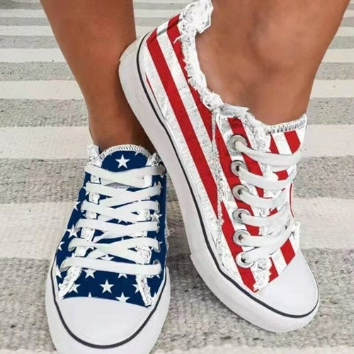 [LIMITED TIME OFFER !!!] Star Striped Lace Up Sneakers Round Toe Casual Shoes