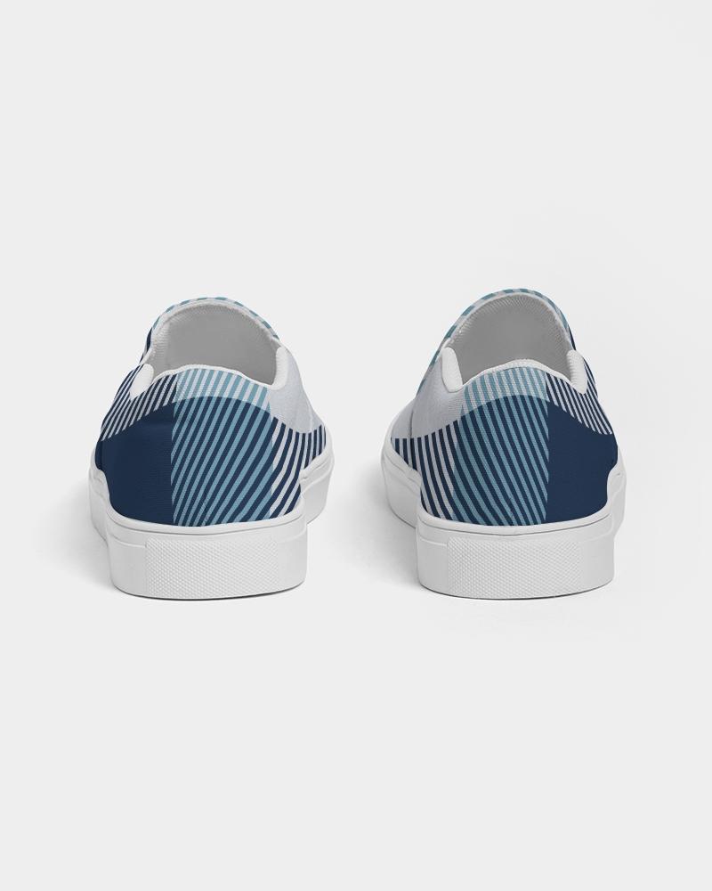 [LIMITED TIME OFFER !!!] Mens Sneakers, Blue Plaid Low Top Slip-On Canvas Sports Shoes - PZQ475