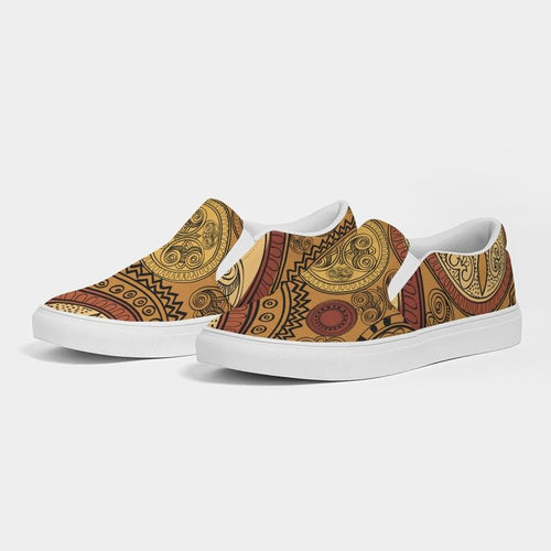 Load image into Gallery viewer, [LIMITED TIME OFFER !!!] Mens Sneakers, Brown Paisley Low Top Canvas Slip-On Sports Shoes -
