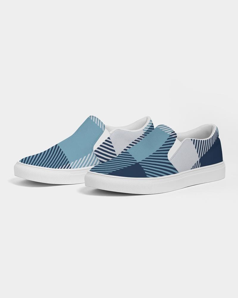 [LIMITED TIME OFFER !!!] Mens Sneakers, Blue Plaid Low Top Slip-On Canvas Sports Shoes - PZQ475