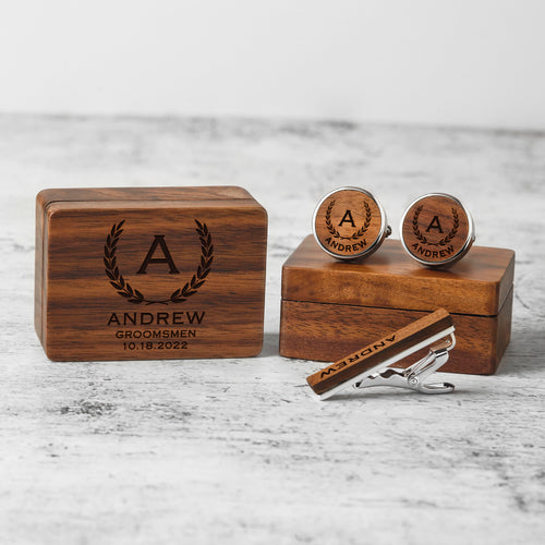 Load image into Gallery viewer, [LIMITED TIME OFFER !!!] Custom Wood Cufflinks Box, Groomsmen Cufflinks, Monogram Cufflinks
