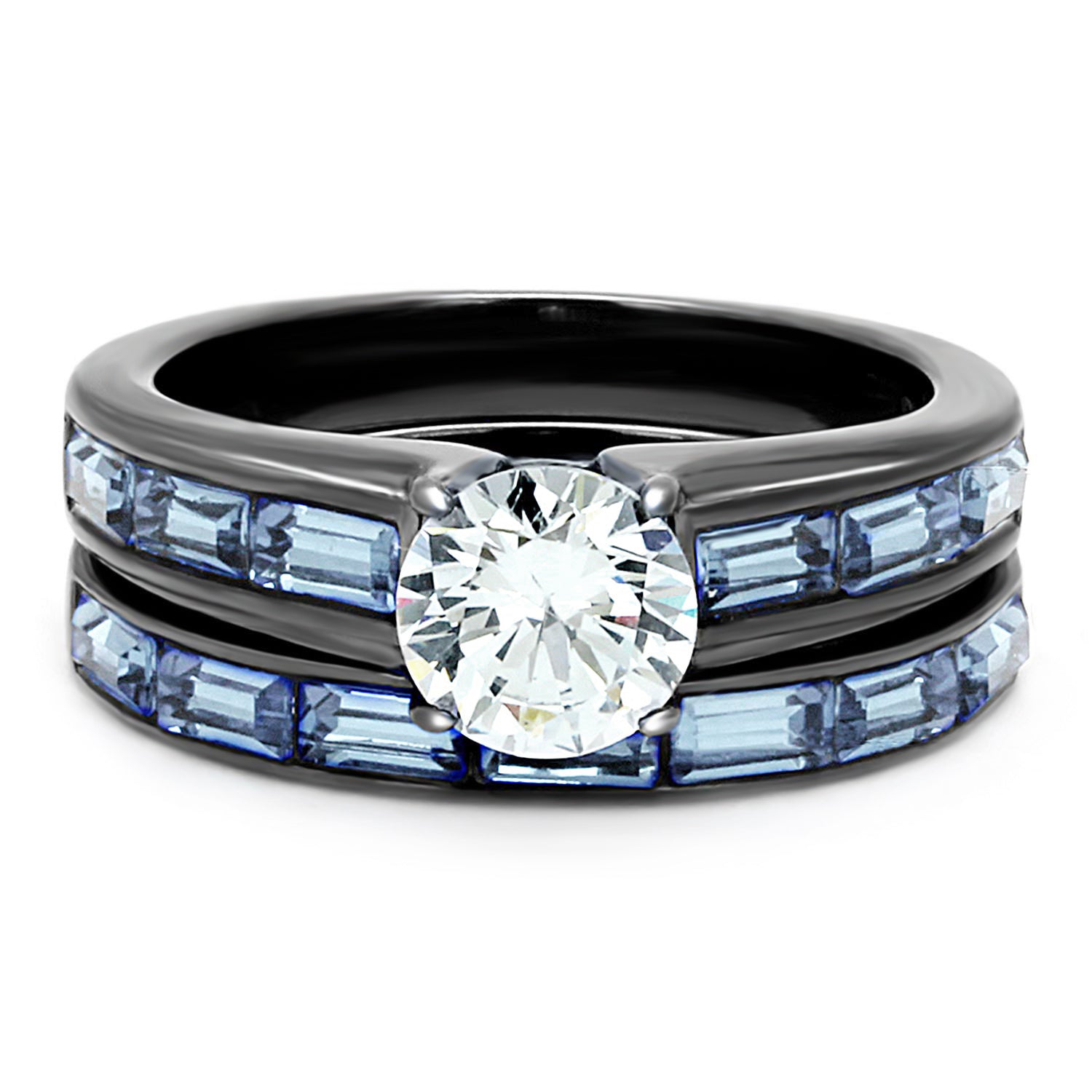 [LIMITED TIME OFFER !!!] Women's Clear & Light Blue CZ Wedding Rings Set