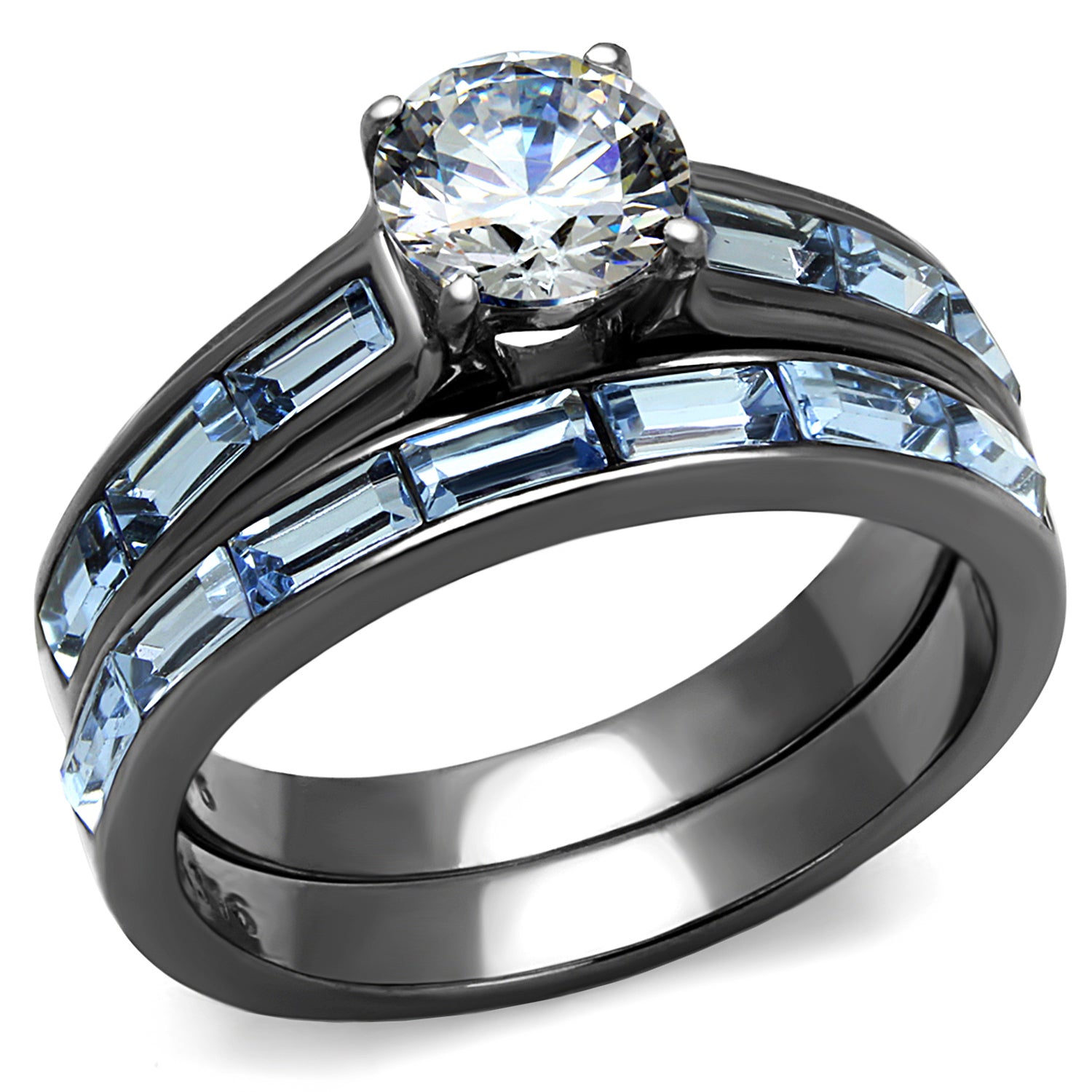 [LIMITED TIME OFFER !!!] Women's Clear & Light Blue CZ Wedding Rings Set