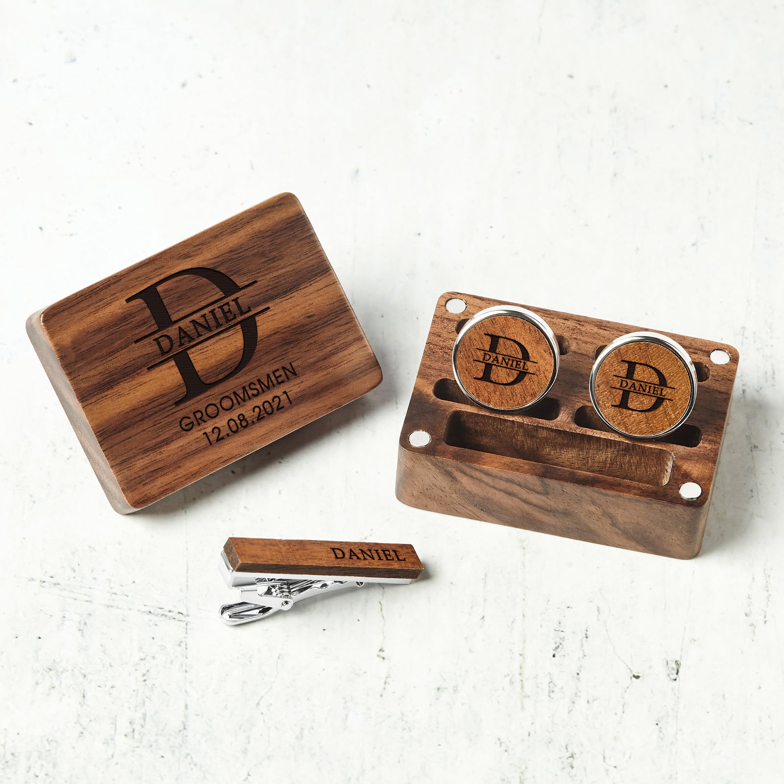 [LIMITED TIME OFFER !!!] Custom Wood Cufflinks Box, Groomsmen Cufflinks, Monogram Cufflinks