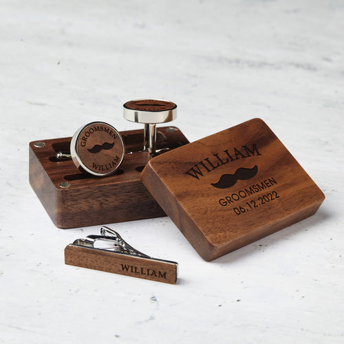 Load image into Gallery viewer, [LIMITED TIME OFFER !!!] Custom Wood Cufflinks Box, Groomsmen Cufflinks, Monogram Cufflinks
