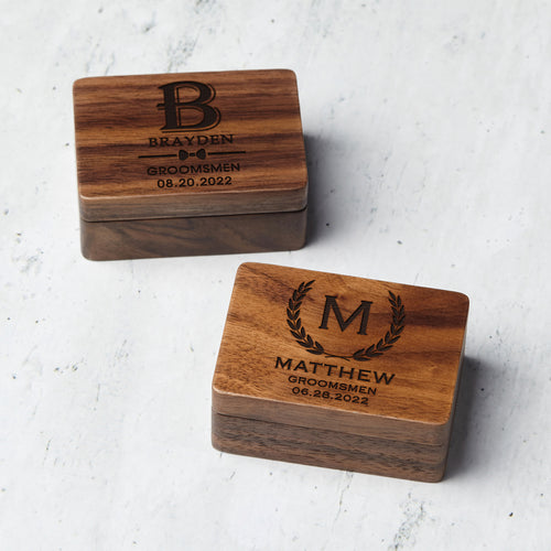 Load image into Gallery viewer, [LIMITED TIME OFFER !!!] Custom Wood Cufflinks Box, Groomsmen Cufflinks, Monogram Cufflinks
