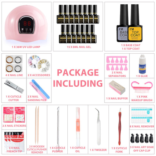 Load image into Gallery viewer, [LIMITED TIME OFFER !!!] 36W 18LED Nail Lamp Gel Nail Polish Starter Kit Manicure 15 Colors
