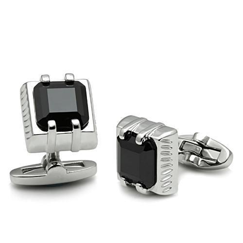 Load image into Gallery viewer, [LIMITED TIME OFFER !!!] LO2305 - Rhodium Brass Cufflink with AAA Grade CZ  in Jet
